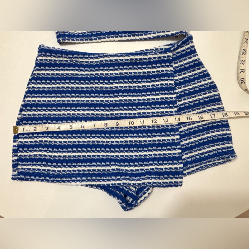 Zara Blue and White Striped Two-Piece Crop Top and Skort Set - Picture 9 of 14